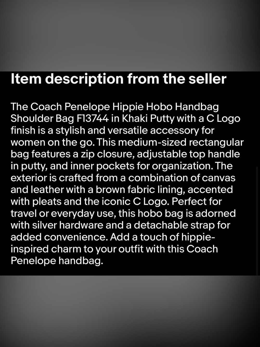 Coach Penelope Hippie Hobo Handbag Shoulder Bag F13744 Purse Khaki Putty C Logo - Picture 16 of 16